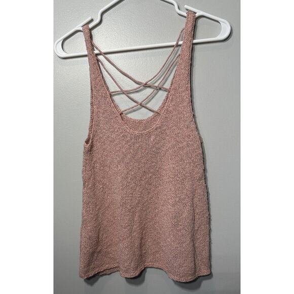 American Eagle Outfitters Tops - American Eagle Sleeveless Sweater Tank Pink Strappy Back Boho Hippie Size Large